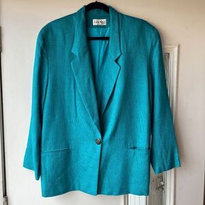 Vintage Gianni Sport Bright Teal Textured Blazer Jacket USA Made Size 14